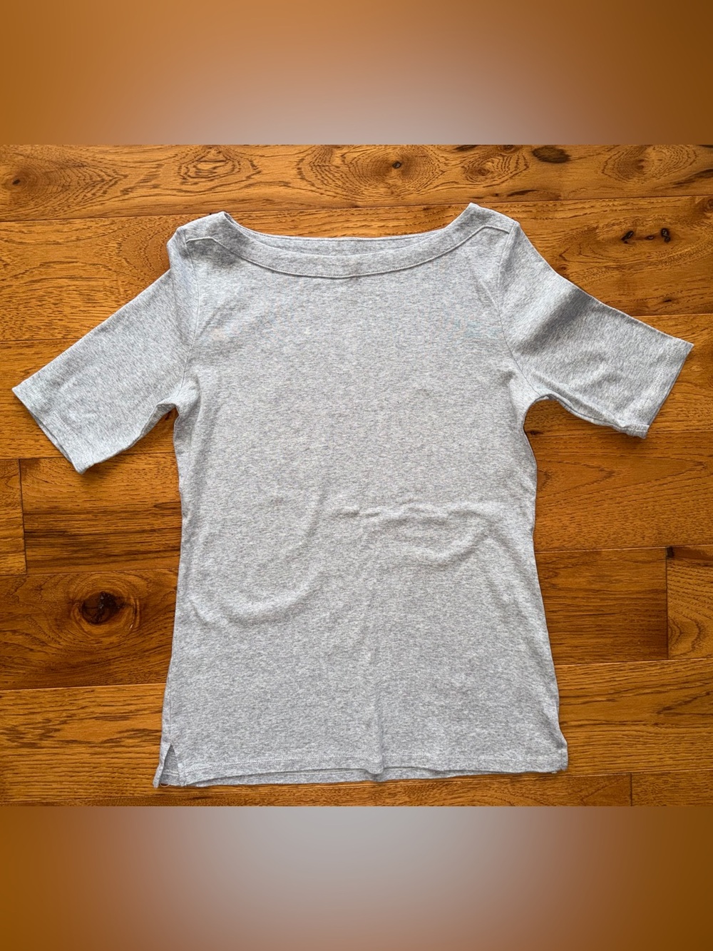 Talbots Grey Stretch Weekend Tee Boat Neck Size S